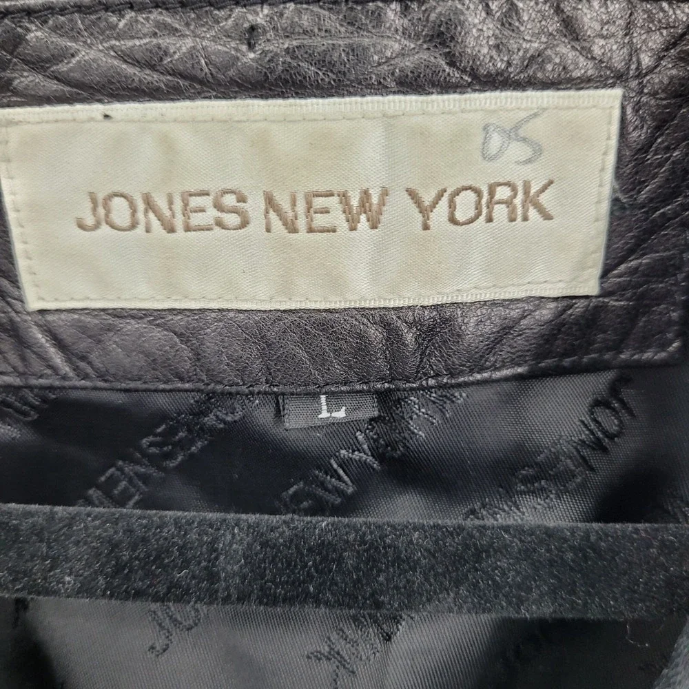 Vtg 90s Jones New York Buttery Leather Moto Blazer Jacket Coat L Black Zip Up‎